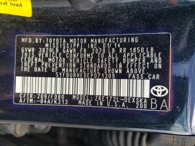 Photo 10 from auction – 2014 TOYOTA COROLLA L with VIN 5YFBURHE0EP071309