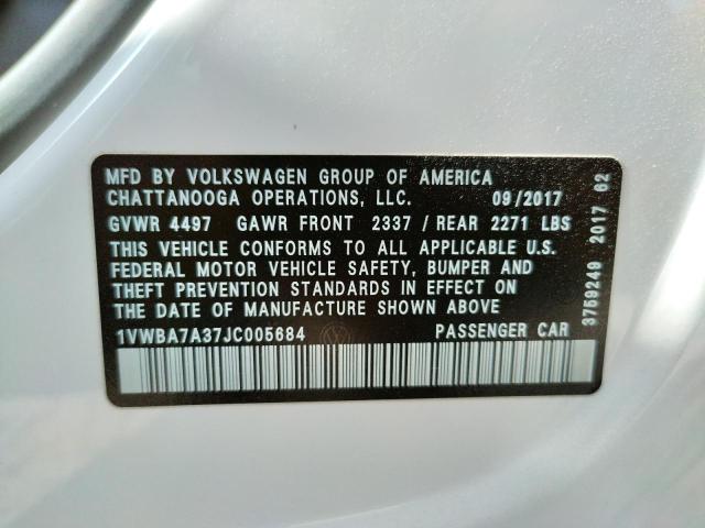 Photo 10 from auction – 2018 VOLKSWAGEN PASSAT SE with VIN 1VWBA7A37JC005684