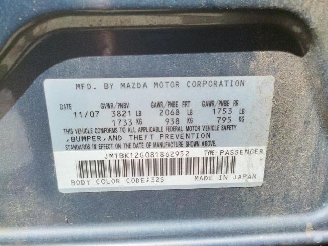 Photo 10 from auction – 2008 MAZDA 3 I with VIN JM1BK12G081862952