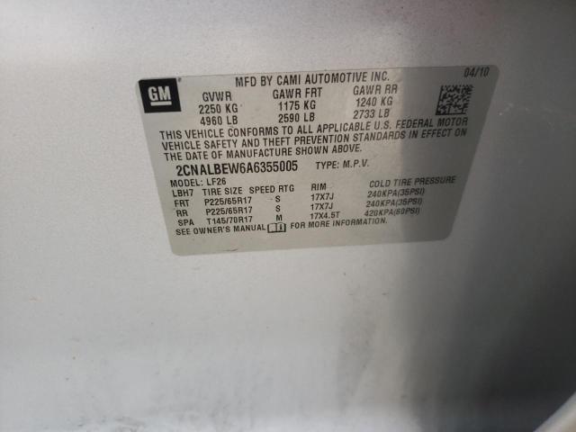 Photo 10 from auction – 2010 CHEVROLET EQUINOX LS with VIN 2CNALBEW6A6355005