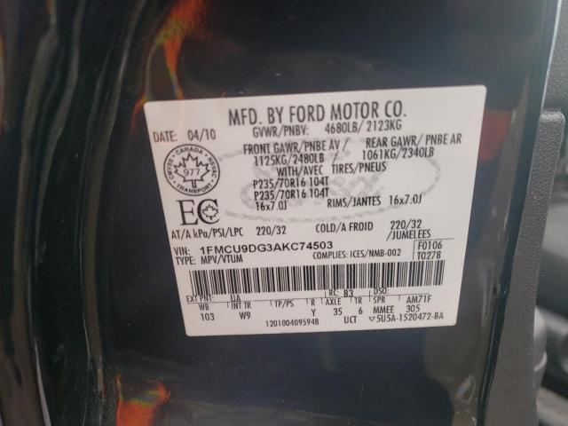 Photo 10 from auction – 2010 FORD ESCAPE XLT with VIN 1FMCU9DG3AKC74503