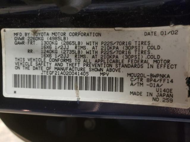 Photo 10 from auction – 2002 TOYOTA HIGHLANDER with VIN JTEGF21A020041405