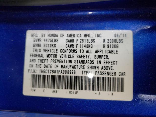 Photo 10 from auction – 2015 HONDA ACCORD EXL with VIN 1HGCT2B81FA000998