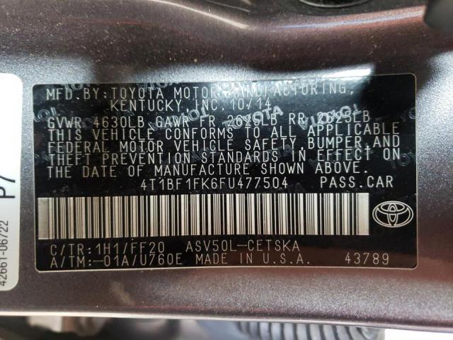Photo 10 from auction – 2015 TOYOTA CAMRY LE with VIN 4T1BF1FK6FU477504