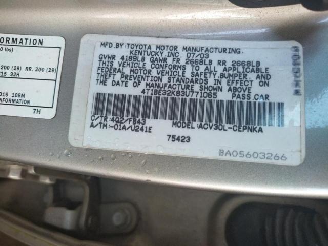 Photo 10 from auction – 2003 TOYOTA CAMRY LE with VIN 4T1BE32K83U771065