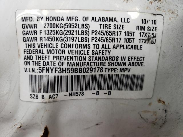 Photo 10 from auction – 2011 HONDA PILOT EXL with VIN 5FNYF3H59BB029178