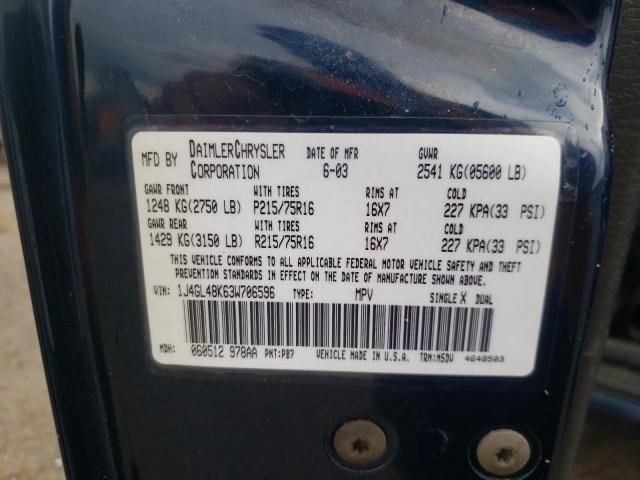 Photo 10 from auction – 2003 JEEP LIBERTY SP with VIN 1J4GL48K63W706596