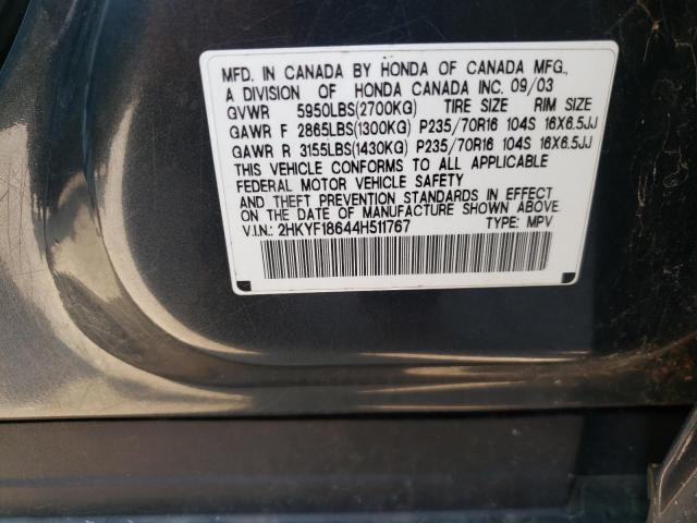 Photo 10 from auction – 2004 HONDA PILOT EXL with VIN 2HKYF18644H511767