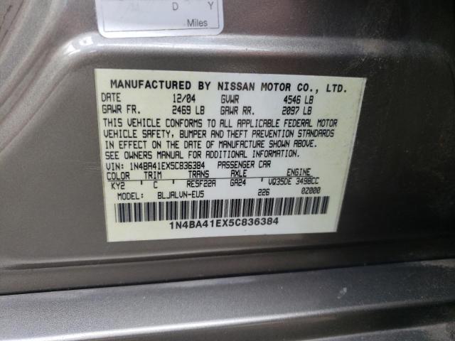 Foto 10 de la subasta – 2005 NISSAN MAXIMA SE con VIN 1N4BA41EX5C836384