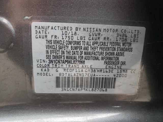 Photo 10 from auction – 2019 NISSAN VERSA S with VIN 3N1CN7AP9KL827068