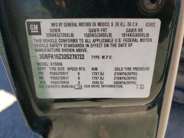Photo 10 from auction – 2002 CHEVROLET SUBURBAN K with VIN 3GNFK16Z32G278722