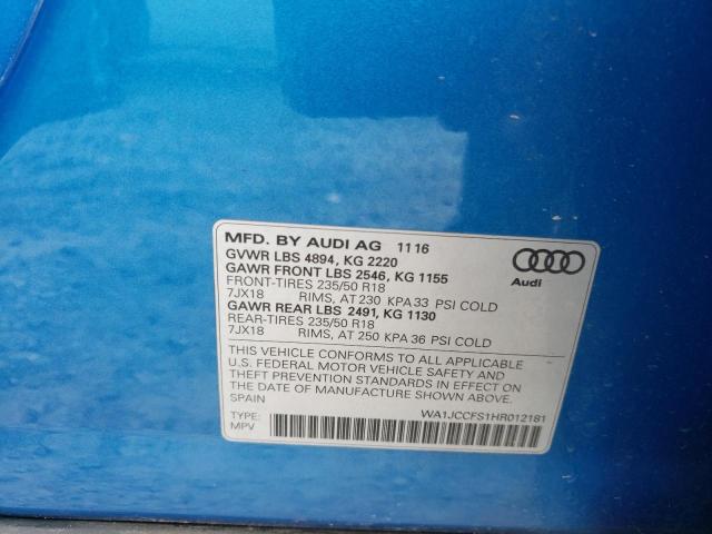 Photo 10 from auction – 2017 AUDI Q3 PREMIUM with VIN WA1JCCFS1HR012181