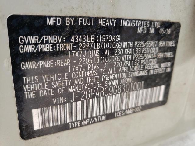 Photo 10 from auction – 2016 SUBARU CROSSTREK with VIN JF2GPABC9G8301001