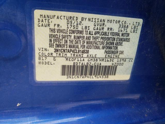 Photo 10 from auction – 2012 NISSAN VERSA S with VIN 3N1CN7AP4CL914538