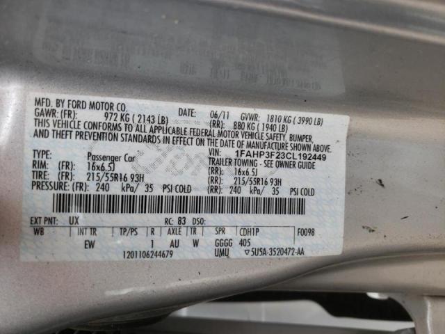 Photo 10 from auction – 2012 FORD FOCUS SE with VIN 1FAHP3F23CL192449