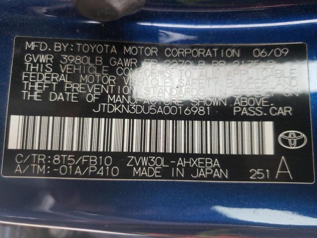 Photo 10 from auction – 2010 TOYOTA PRIUS with VIN JTDKN3DU5A0016981