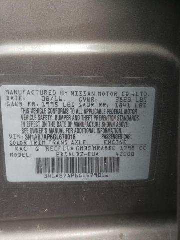 Photo 10 from auction – 2016 NISSAN SENTRA S with VIN 3N1AB7AP6GL679016