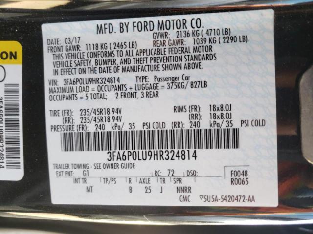 Photo 10 from auction – 2017 FORD FUSION SE with VIN 3FA6P0LU9HR324814