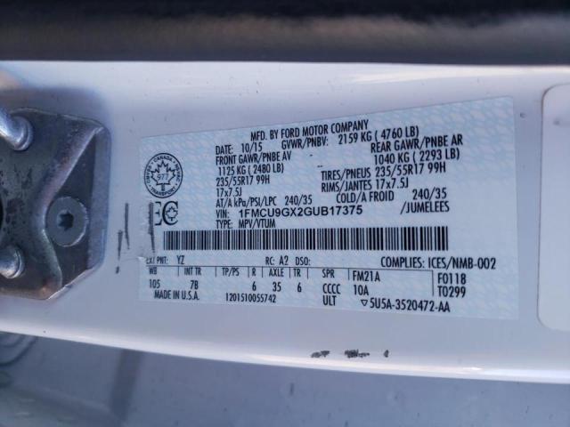 Photo 10 from auction – 2016 FORD ESCAPE SE with VIN 1FMCU9GX2GUB17375