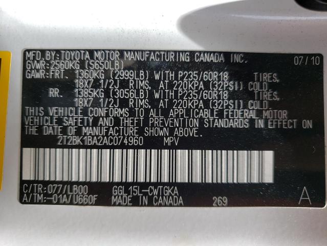 Photo 10 from auction – 2010 LEXUS RX 350 with VIN 2T2BK1BA2AC074960