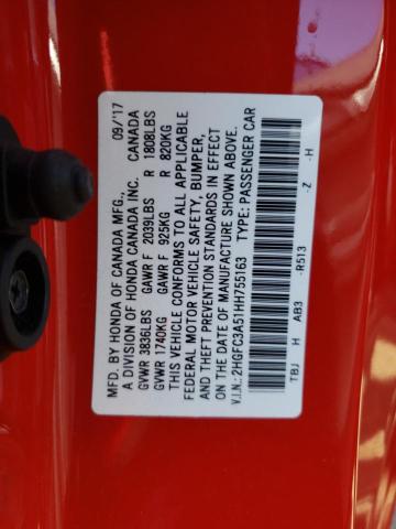 Photo 10 from auction – 2017 HONDA CIVIC SI with VIN 2HGFC3A51HH755163