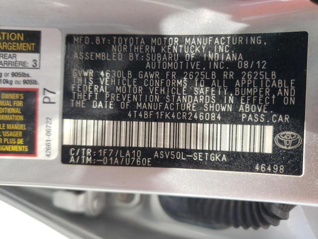 Photo 10 from auction – 2012 TOYOTA CAMRY BASE with VIN 4T4BF1FK4CR246084