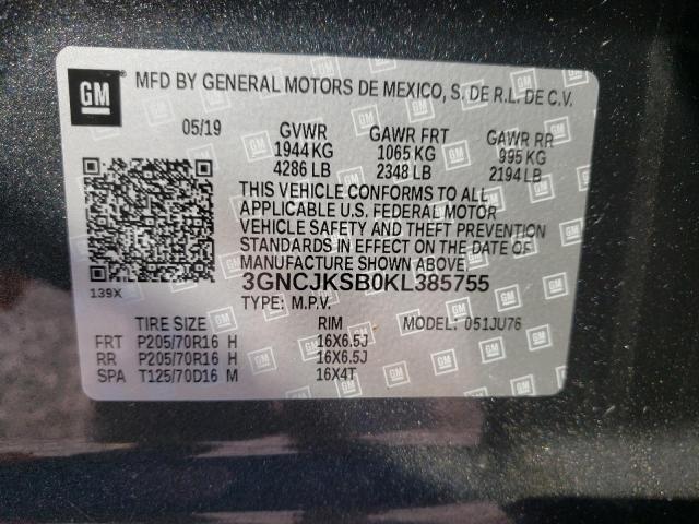 Photo 10 from auction – 2019 CHEVROLET TRAX LS with VIN 3GNCJKSB0KL385755