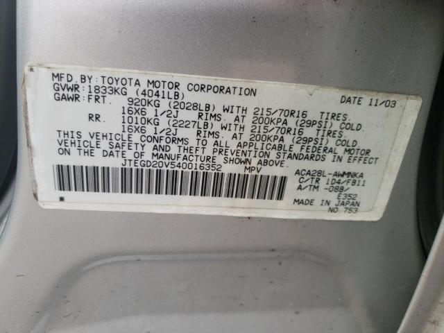 Photo 10 from auction – 2004 TOYOTA RAV4 with VIN JTEGD20V540016352