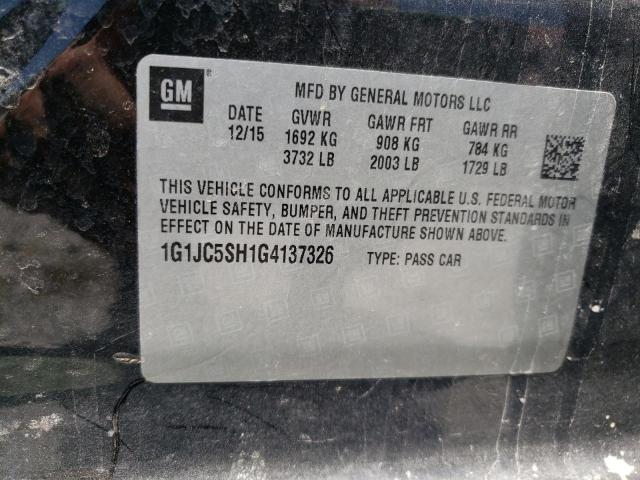 Photo 10 from auction – 2016 CHEVROLET SONIC LT with VIN 1G1JC5SH1G4137326