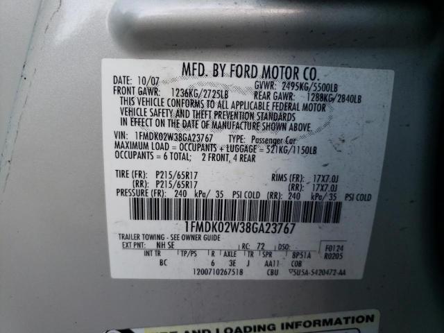 Photo 10 from auction – 2008 FORD TAURUS X S with VIN 1FMDK02W38GA23767