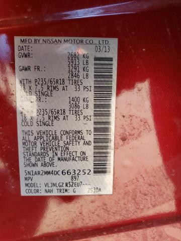 Photo 10 from auction – 2013 NISSAN PATHFINDER with VIN 5N1AR2MM4DC663252