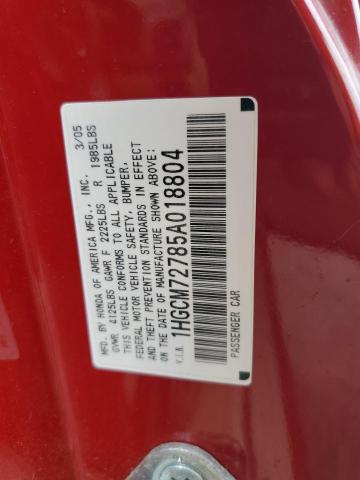 Photo 10 from auction – 2005 HONDA ACCORD EX with VIN 1HGCM72785A018804