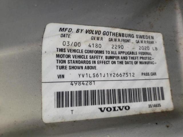 Photo 10 from auction – 2000 VOLVO S70 BASE with VIN YV1LS61J1Y2667512