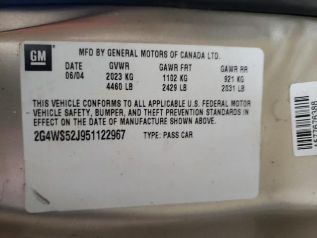 Photo 10 from auction – 2005 BUICK CENTURY CU with VIN 2G4WS52J951122967