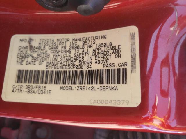 Photo 10 from auction – 2012 TOYOTA COROLLA BA with VIN 5YFBU4EE5CP038164
