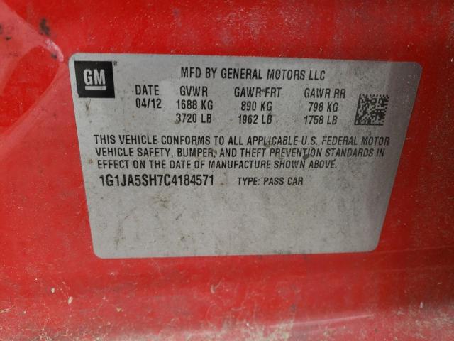 Photo 10 from auction – 2012 CHEVROLET SONIC LS with VIN 1G1JA5SH7C4184571