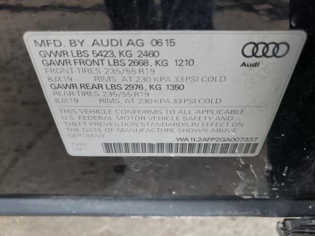 Photo 10 from auction – 2016 AUDI Q5 PREMIUM with VIN WA1L2AFP2GA007337