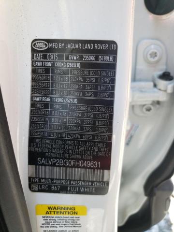 Photo 10 from auction – 2015 LAND ROVER RANGE ROVE with VIN SALVP2BG0FH049631