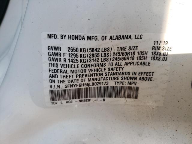 Photo 10 from auction – 2020 HONDA PILOT EXL with VIN 5FNYF6H56LB029173