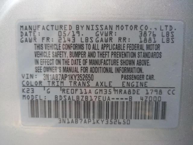 Photo 10 from auction – 2019 NISSAN SENTRA S with VIN 3N1AB7AP1KY352650