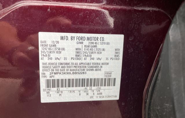 Photo 10 from auction – 2020 FORD EDGE TITAN with VIN 2FMPK3K90LBB52283