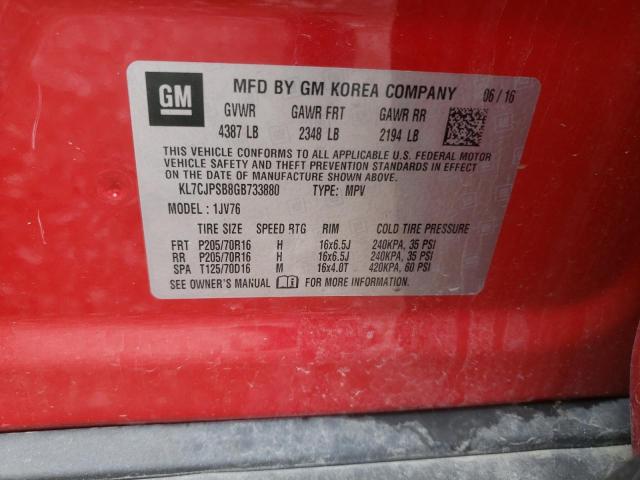 Photo 10 from auction – 2016 CHEVROLET TRAX 1LT with VIN KL7CJPSB8GB733880