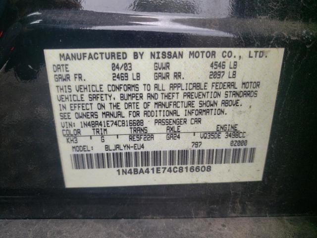 Photo 10 from auction – 2004 NISSAN MAXIMA SE with VIN 1N4BA41E74C816608