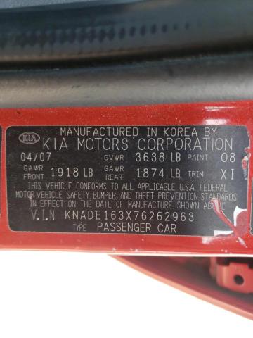 Photo 10 from auction – 2007 KIA RIO 5 SX with VIN KNADE163X76262963