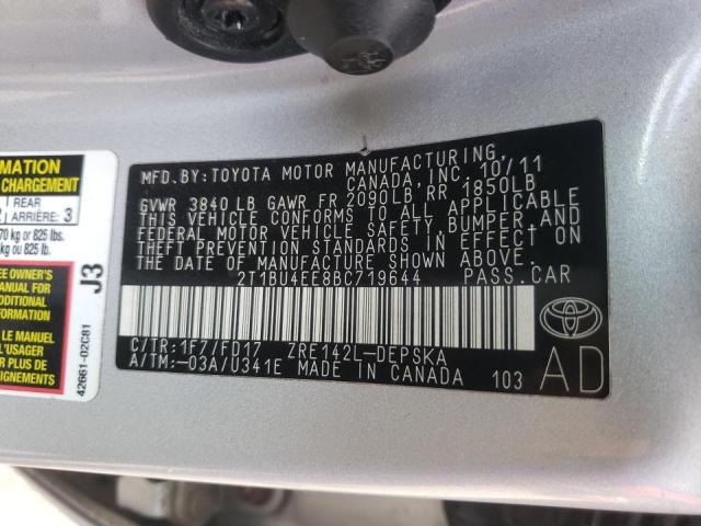Photo 10 from auction – 2011 TOYOTA COROLLA BA with VIN 2T1BU4EE8BC719644