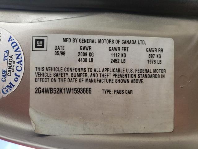 Photo 10 from auction – 1998 BUICK REGAL LS with VIN 2G4WB52K1W1593666