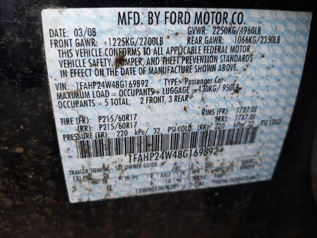 Photo 10 from auction – 2008 FORD TAURUS SEL with VIN 1FAHP24W48G169892