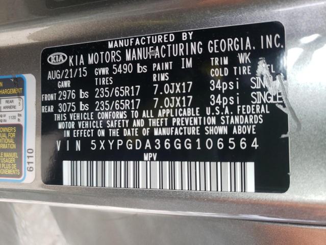 Photo 10 from auction – 2016 KIA SORENTO LX with VIN 5XYPGDA36GG106564