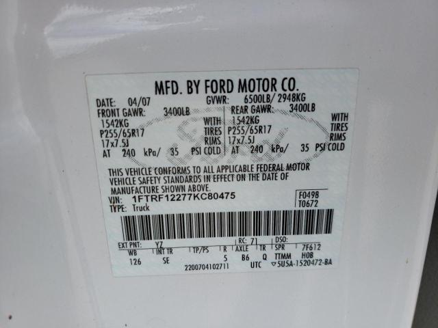 Foto 10 de la subasta – 2007 FORD F150 con VIN 1FTRF12277KC80475