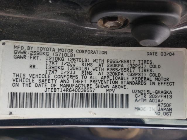 Photo 10 from auction – 2004 TOYOTA 4RUNNER SR with VIN JTEBT14R640038557
